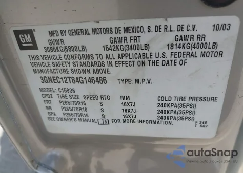 2004 Chevrolet Avalanche 1500 from USA, damaged, VIN 3GNEC12T84G146486